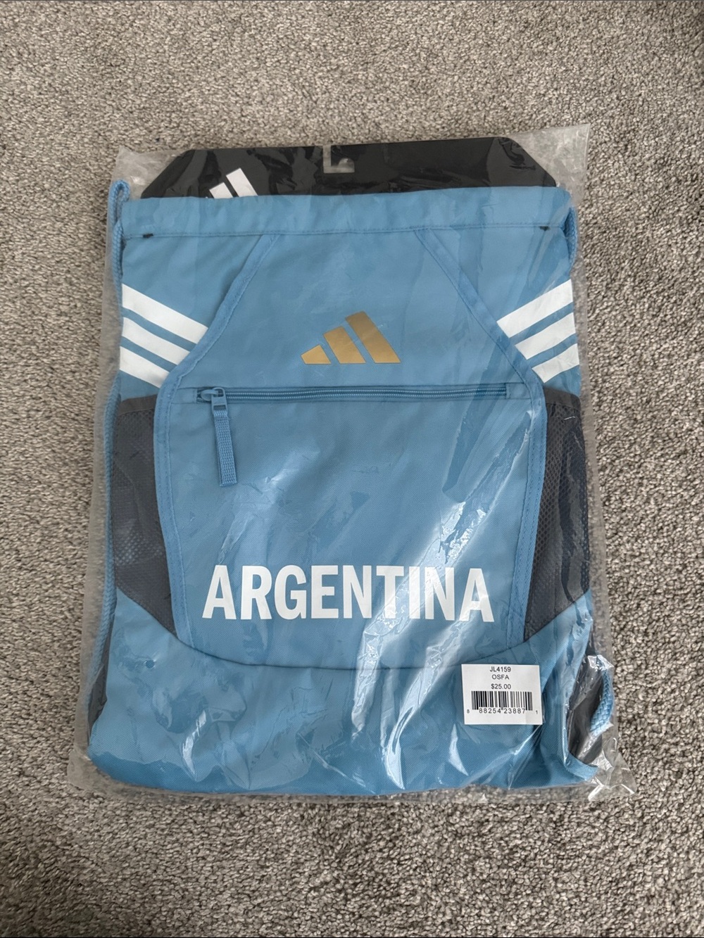 adidas Light Blue Argentina Drawstring Backpack with Gold Logo